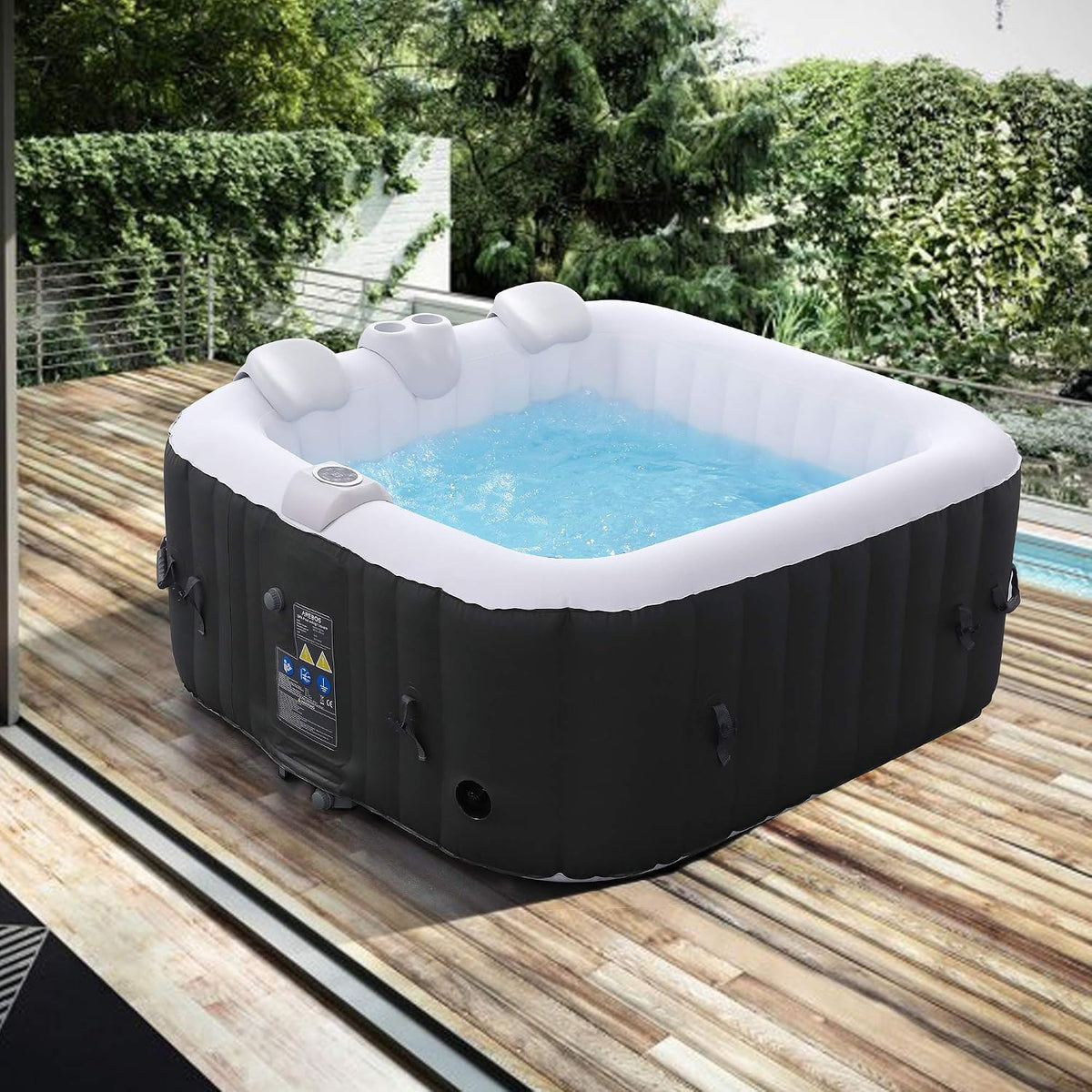 Arebos Aufblasbarer Spa Pool, 154x154cm, 600 Liter, für drinnen und draußen, Whirlpool 4 Personen, 100 Massagedüsen, Wellness Spa Heizung