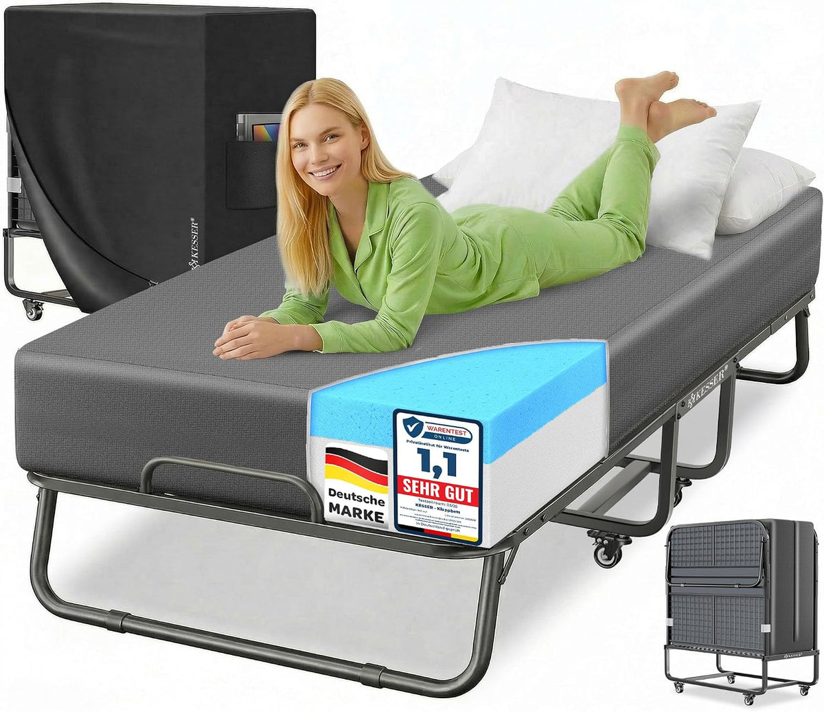 KESSER Klappbett 200x90cm Gästebett inkl. Matratze aus Memory-Schaum & Rollen
