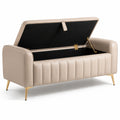 Moderne Sitzbank mit Stauraum, 120 × 45 × 60 cm, Beige mit goldfarbenen Metallbeinen