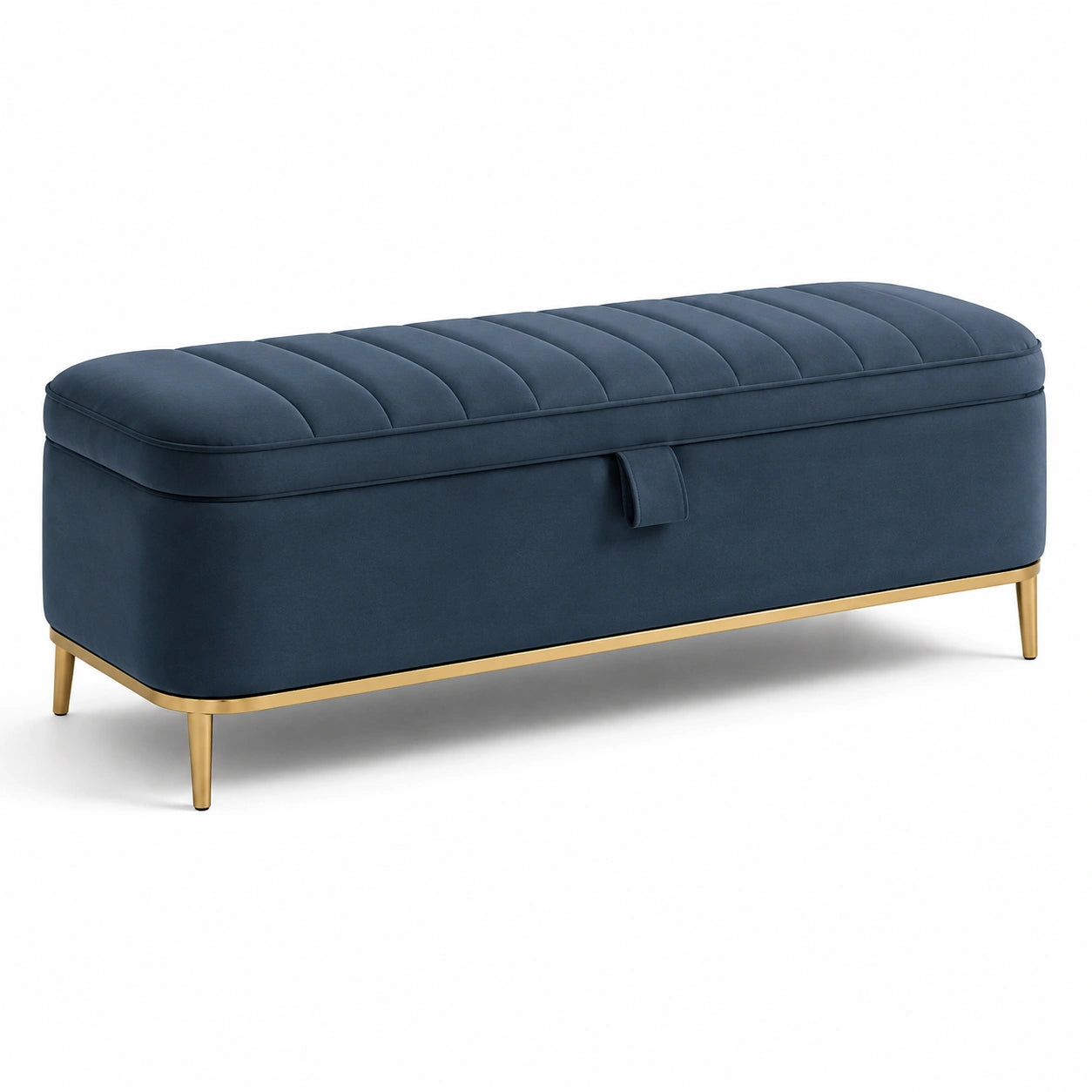 Gepolsterte Sitzbank mit Stauraum, 120 × 45 × 45 cm, Dunkelblau/Gold