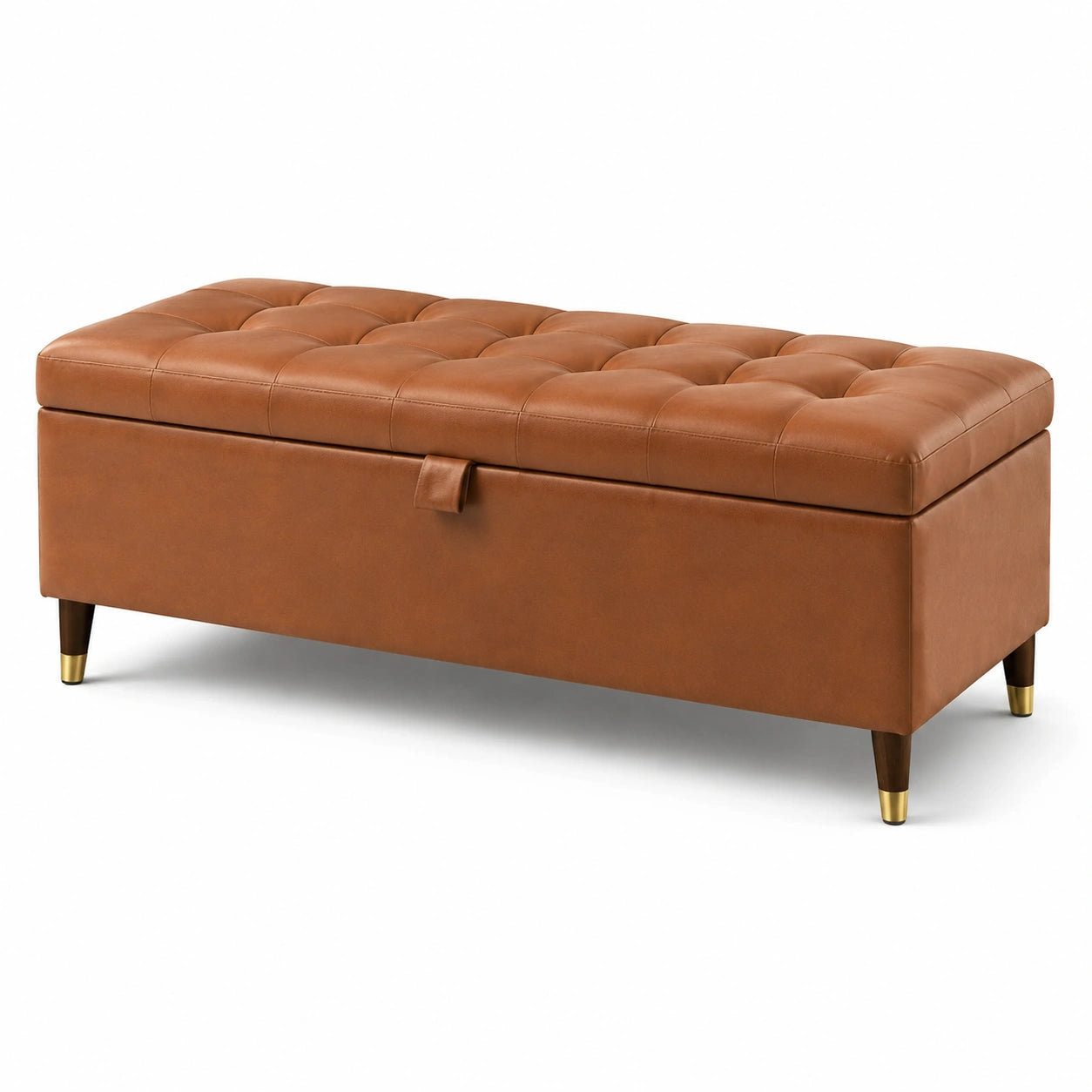 Gepolsterte Sitzbank mit Stauraum und Knopfheftung, 120 × 45 × 45 cm, Braun