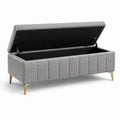 Aufbewahrungsbank mit Klappdeckel, 120 × 45 × 47 cm, grauer Webstoff, goldfarbene Metallbeine