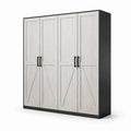 Viertüriger Kleiderschrank im modernen Landhausstil, 200 × 52 × 200 cm, Weiß/Schwarz