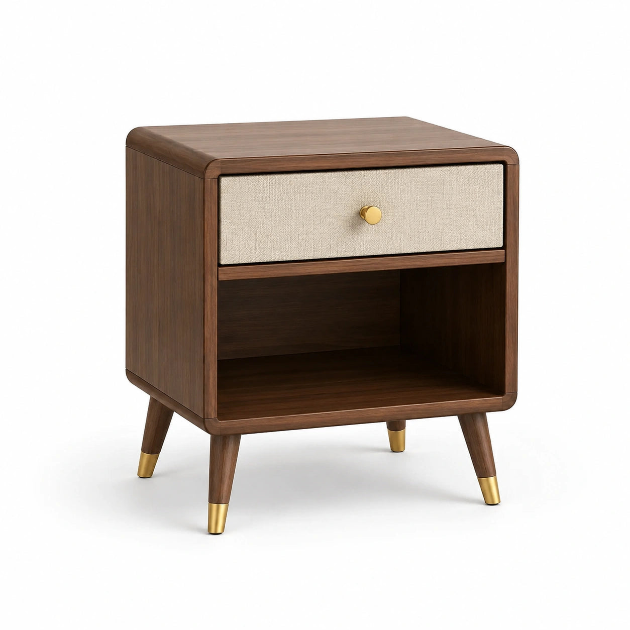 Nachttisch aus Holzwerkstoff mit Schublade und offenem Ablagefach, Braun/Beige/Goldfarben, 50 × 40 × 58 cm