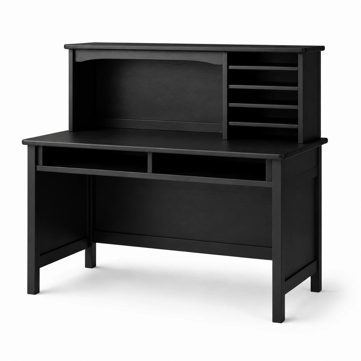 Schwarzer Holzwerkstoff-Schreibtisch mit Aufsatz und Ablagefächern, 110 × 55 × 120 cm