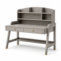 Grauer Schreibtisch aus Holzwerkstoff mit goldfarbenen Details, Regalaufsatz und 2 Schubladen, 120 × 60 × 145 cm