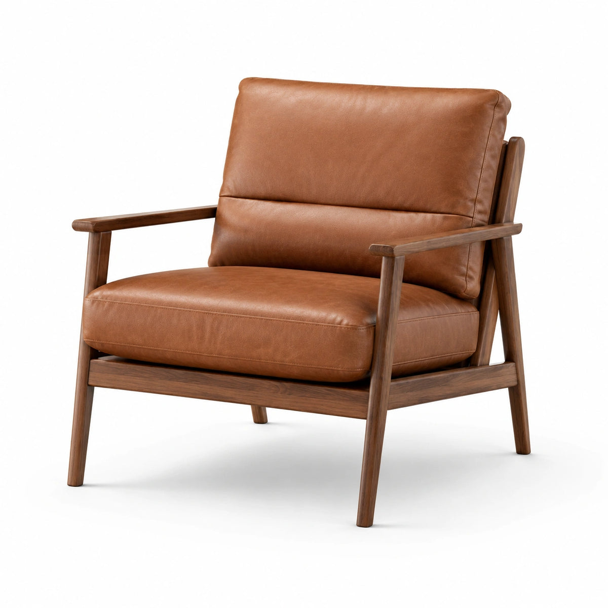 Gepolsterter Sessel mit Holzgestell und Armlehnen, Cognacbraun/Dunkelbraun, 78 × 82 × 84 cm