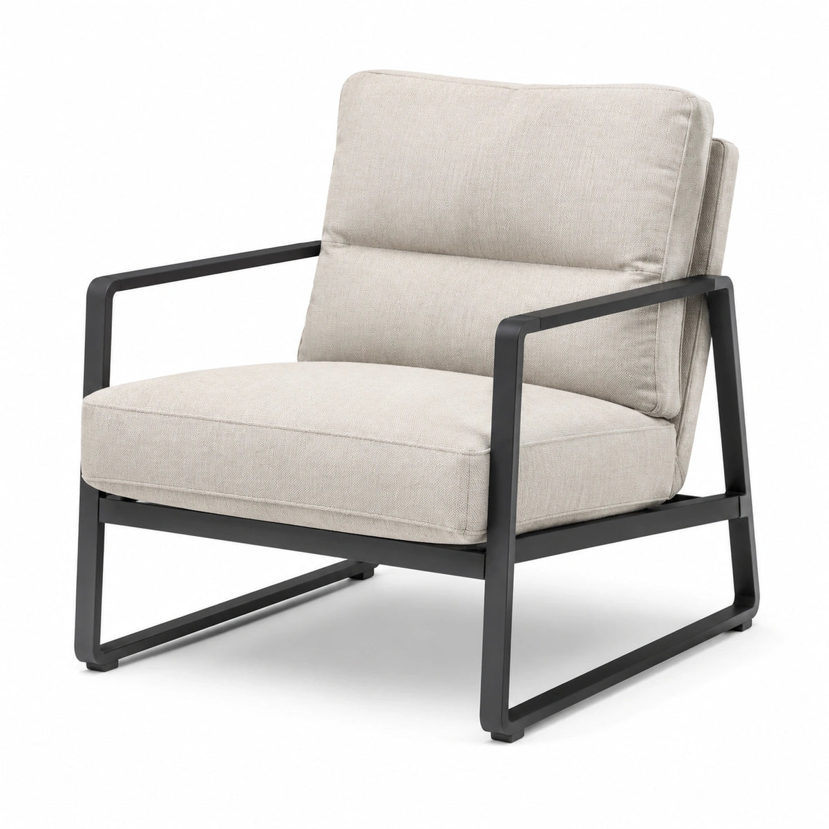 Gepolsterter Wohnzimmersessel in Beige und Schwarz, 76 × 82 × 84 cm, mit Metallgestell