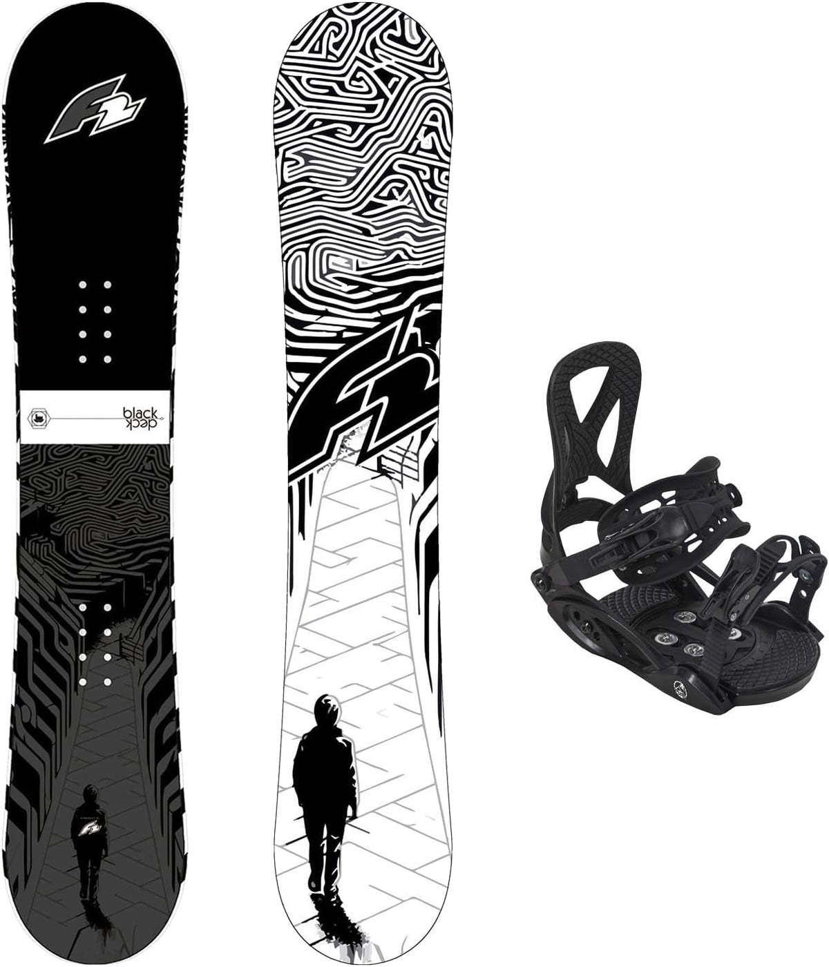 F2 Set Snowboard Junior Black Deck + Pipe Bindung Größen wählbar