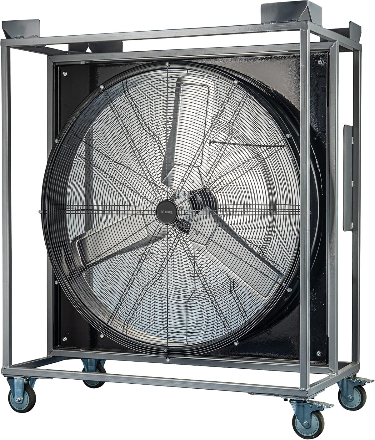 BE COOL Stapelbare Windmaschine 90 cm, BCIWMSTP90P, 1000 W, 5 m Kabel, Industrieventilator mit 21.060 m³/h Luftstrom, 2 Stufen, Laufrollen