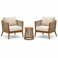 3-teiliges Gartenmöbel-Set mit 2 Loungesesseln und rundem Beistelltisch, Beige/Braun/Cremeweiß, Sessel 76 × 78 × 82 cm, Tisch Ø 46 × 49 cm