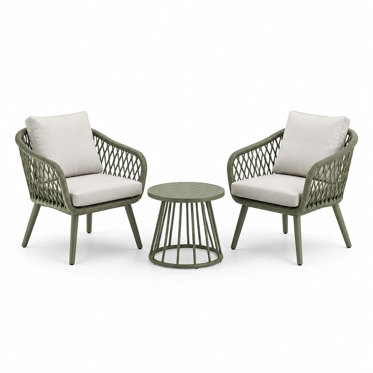 3-teiliges Gartenmöbel-Set Olivgrün/Beige mit 2 Sesseln 74 × 75 × 82 cm und Rundtisch Ø 50 × 45 cm