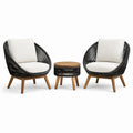 3-teiliges Gartenset mit 2 Loungesesseln 76 × 78 × 82 cm und Beistelltisch Ø 50 × 45 cm, Schwarz/Naturweiß/Braun