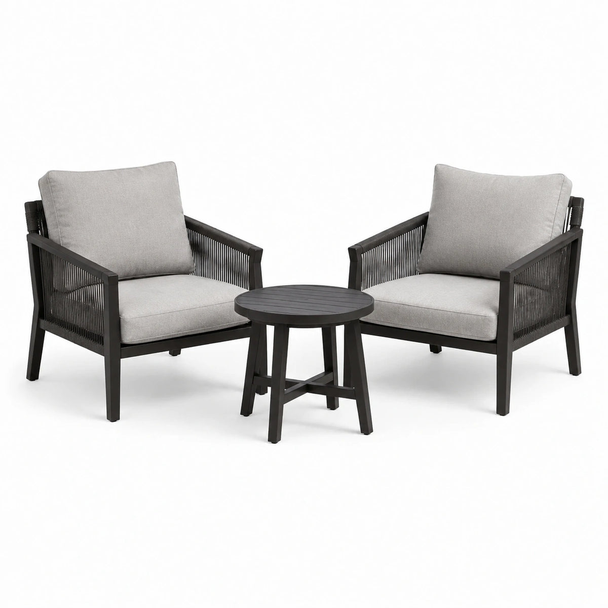 3-teiliges Gartenmöbel-Set mit 2 Gartensesseln 79 × 78 × 83 cm und Beistelltisch Ø 50 × 43 cm, Grau/Schwarz