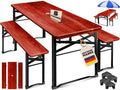 KESSER Bierzeltgarnitur 3-TLG., 170x46x75cm, 12-TLG. Bodenschoner, Biertisch mit 2 Bierbänken, Festzeltgarnitur klappbar, Gartenmöbel Set Holz, stabil