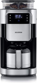 SEVERIN Filterkaffeemaschine mit Edelstahl-Mahlwerk und Thermokanne, für bis zu 8 Tassen / ca. 1 Liter, 1000 W, Schwarz, KA 4814