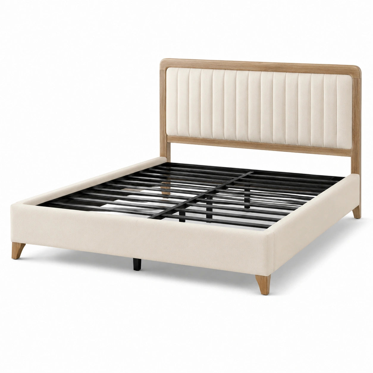 Modernes Polsterbett Creme/Natur/Schwarz, 174 × 217 × 112 cm, Liegefläche 160 × 200 cm
