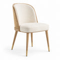 Moderner Polsterstuhl 58 × 62 × 84 cm in Creme, Naturholz und Gold mit Bouclé-Bezug und Rattangeflecht