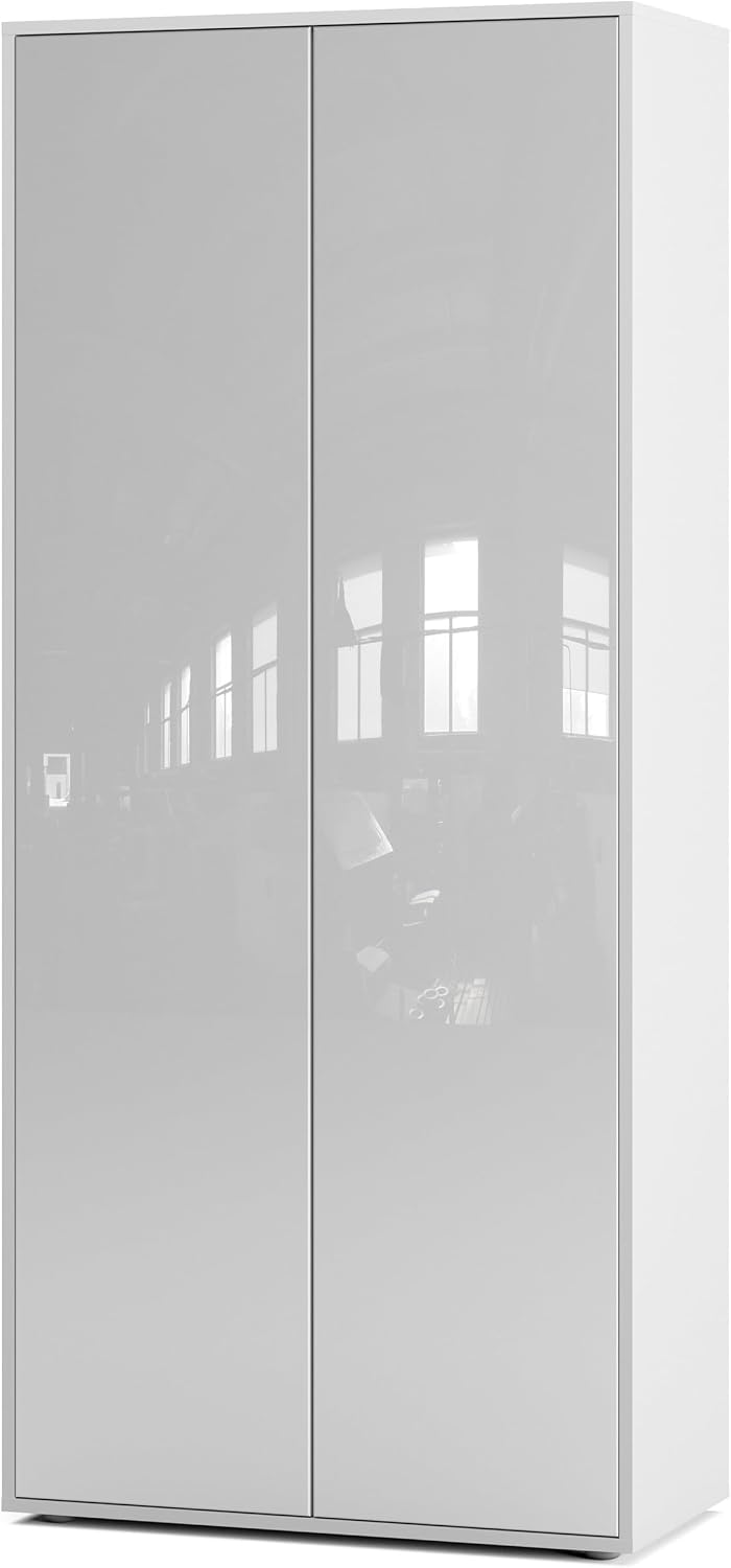 Büroschrank Amira T00, 180x80x40 cm, Weiß/Weiß Hochglanz
