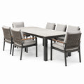 9-teiliges Gartenmöbel-Set mit Tisch 200 × 100 × 75 cm und 8 Armlehnstühlen 60 × 62 × 87 cm, Grau/Anthrazit/Hellbraun