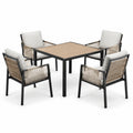 5-teiliges Gartenmöbel-Set mit Tisch 110 × 110 × 75 cm und 4 Armlehnstühlen, Schwarz/Beige/Braun/Cremeweiß