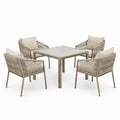 5-teiliges Gartenmöbel-Set in Beige/Taupe/Hellgrau mit Tisch 100 × 100 × 75 cm und 4 Sesseln 66 × 70 × 82 cm