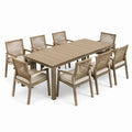 9-teilige Garten-Sitzgruppe mit Esstisch 220 × 100 × 75 cm und 8 Armlehnstühlen, Naturbeige/Creme