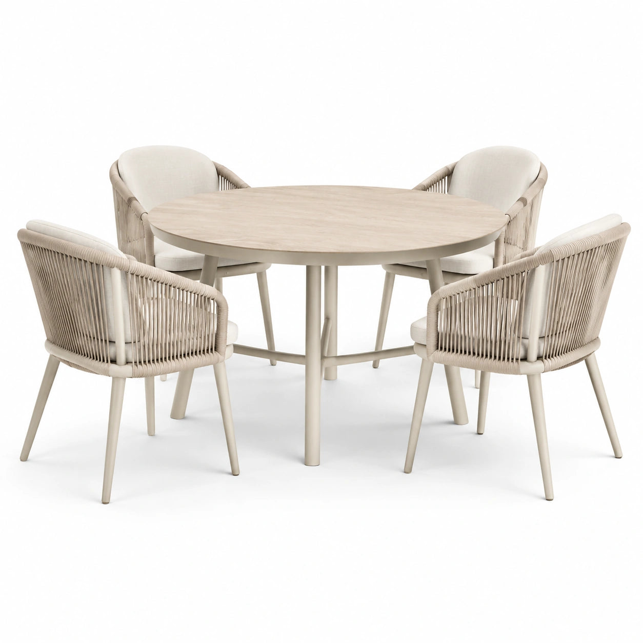5-teilige Garten-Essgruppe Beige/Creme/Naturfarben mit ovalem Tisch 150 × 90 × 75 cm und 4 Armlehnstühlen 60 × 62 × 82 cm