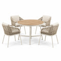 5-teiliges Gartenmöbel-Set mit rundem Tisch Ø 120 × 75 cm und 4 Sesseln 60 × 62 × 80 cm, Beige/Cremeweiß/Naturbraun