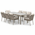 9-teiliges Gartenmöbel-Set in Taupe und Beige, Tisch 220 × 100 × 75 cm, 8 Armlehnstühle je 60 × 63 × 86 cm