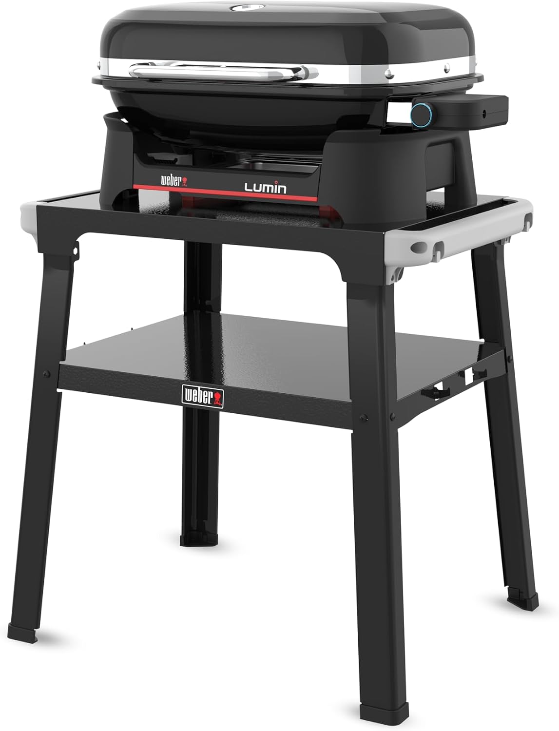 Weber Lumin Elektrogrill mit Stand/Bis zu 315 °C, 33 x 49 cm Grillfläche, mit Deckelthermometer, Porzellanemaillierte Gusseisenroste