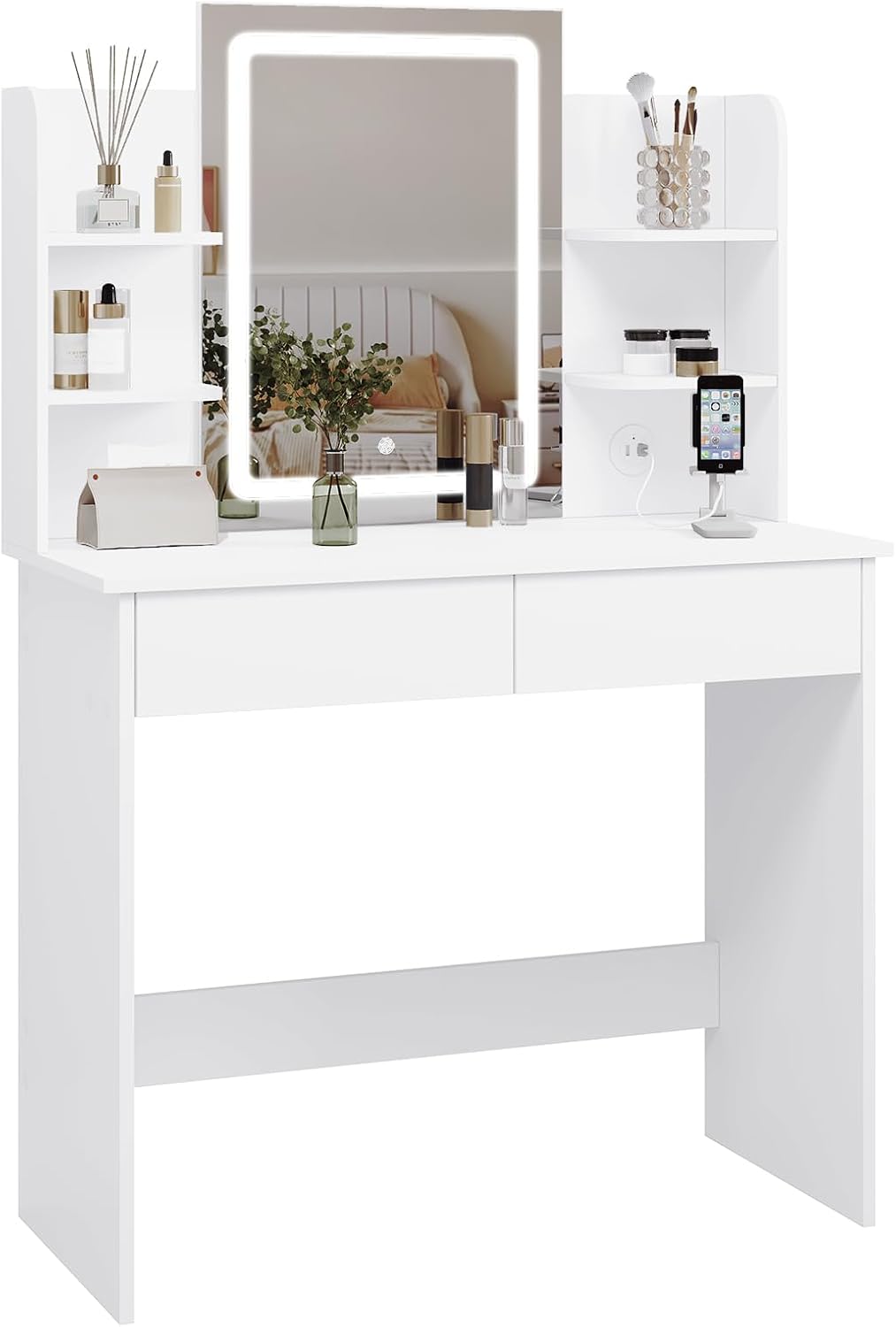 WOLTU Schminktisch mit Spiegel, Frisiertisch mit 2 USB-Ports, Beleuchtung