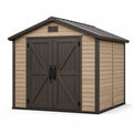 Kunststoff-Gerätehaus 190 × 122 × 210 cm Braun/Dunkelbraun mit Doppeltür und Belüftung