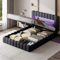 Bett 160x200 mit Stauraum, Ohne Matratze, Polsterbett 160x200, Hydraulisches Bett mit LED-Bleuchtung und USB, Grau, Leinen