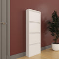 furni24 Schuhschrank Schmal, Platzsparender Metall-Schuhschrank mit Magnetklappen, Platz für 8-12 Paar Schuhe, Wandmontierbar und Vormontiert, Weiß