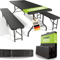 Juskys Bierzeltgarnitur Amberg 3-teilig & klappbar, 180 x 74 x 74-2 Bierbänke & Biertisch in Rattan-Optik Gartenmöbel-Set Festzeltgarnitur Camping