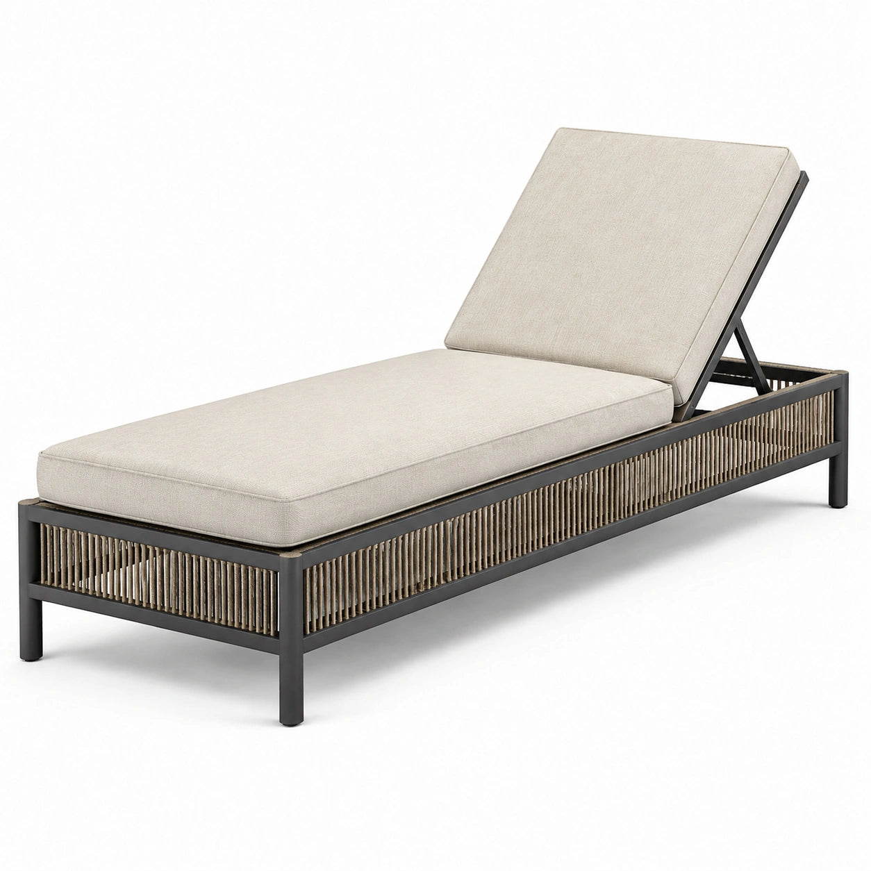 Gartenliege mit verstellbarer Rückenlehne, Metallrahmen und Polsterauflagen, Beige/Anthrazit/Braun, 200 × 75 × 95 cm