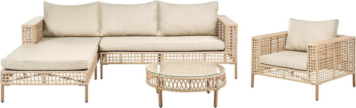 Lounge Set Polyrattan beige mit Auflagen 4-Sitzer rechtsseitig Calasetta