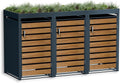 Metzler Mülltonnenbox 3er 240L in Anthrazit & Holzoptik mit Pflanzdach & Sichtstreifen, Mülltonnenverkleidung 3 Tonnen mit Automatikdeckel
