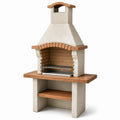 Holzkohlegrill aus Betonwerkstoff mit Kamin, Grillrost und Ablage, Beige/Terrakotta/Silber, 110 × 65 × 210 cm