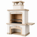 Gartenkamin aus Betonwerkstoff mit höhenverstellbarem Grillrost, 130 × 65 × 210 cm, Creme und Beige