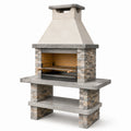 Holzkohle-Gartengrill aus Betonwerkstein mit Kaminhaube und Ablage, 125 × 65 × 230 cm, Grau/Beige/Braun/Schwarz