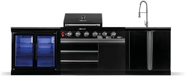 GORILLER BLACKBACK M6 Outdoor-Küche, Gasgrill mit Doppel-Kühlschrank und Waschbecken, Edelstahl, Schwarz