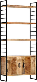 vidaXL Raues Mangoholz Bücherregal 4 Ebenen 2 Türen 3 Fachböden Standregal Wandregal Aktenregal Holzregal Bücherschrank 80x30x180cm