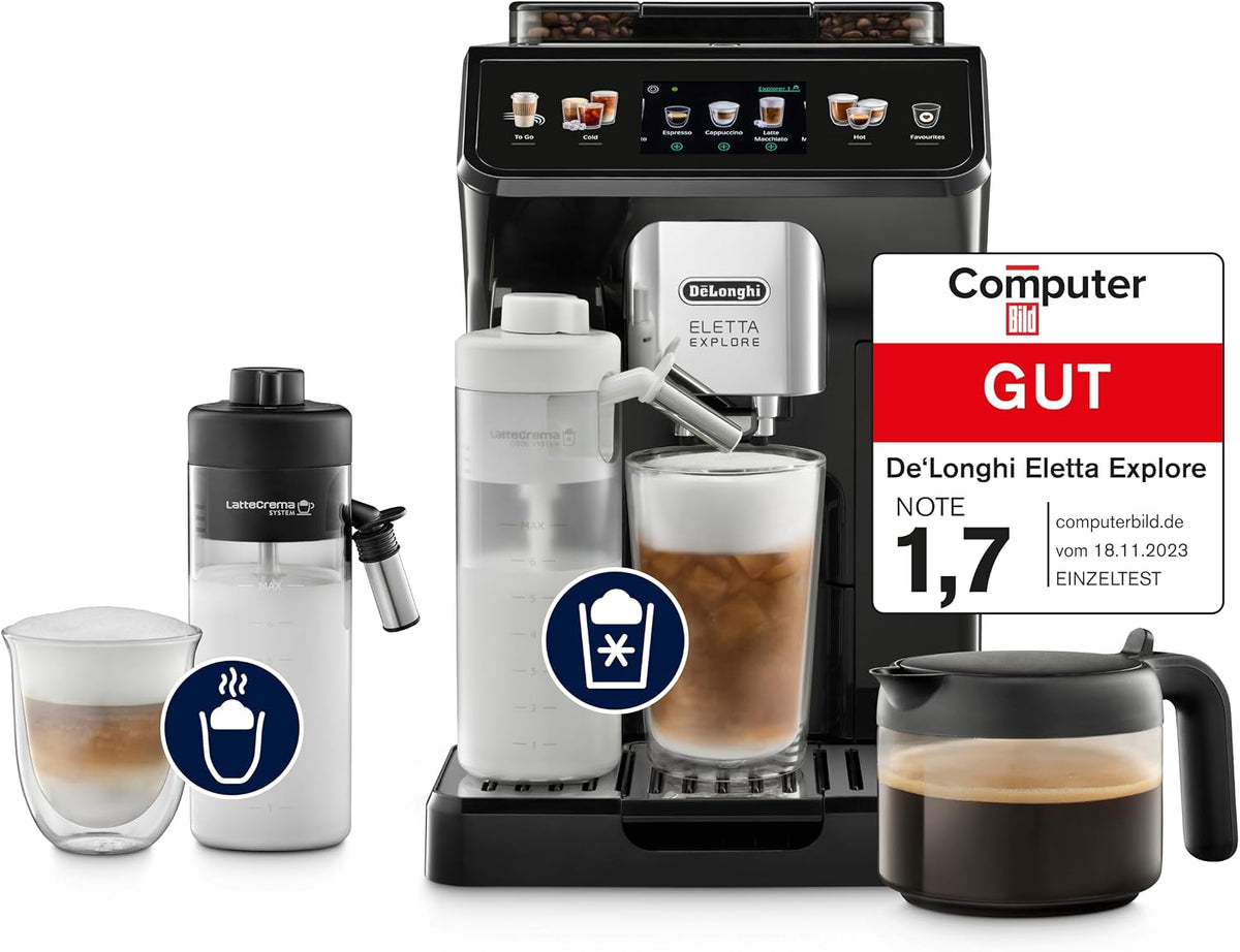 De'Longhi Eletta Explore, Kaffeevollautomat mit 40+ Getränken Grau