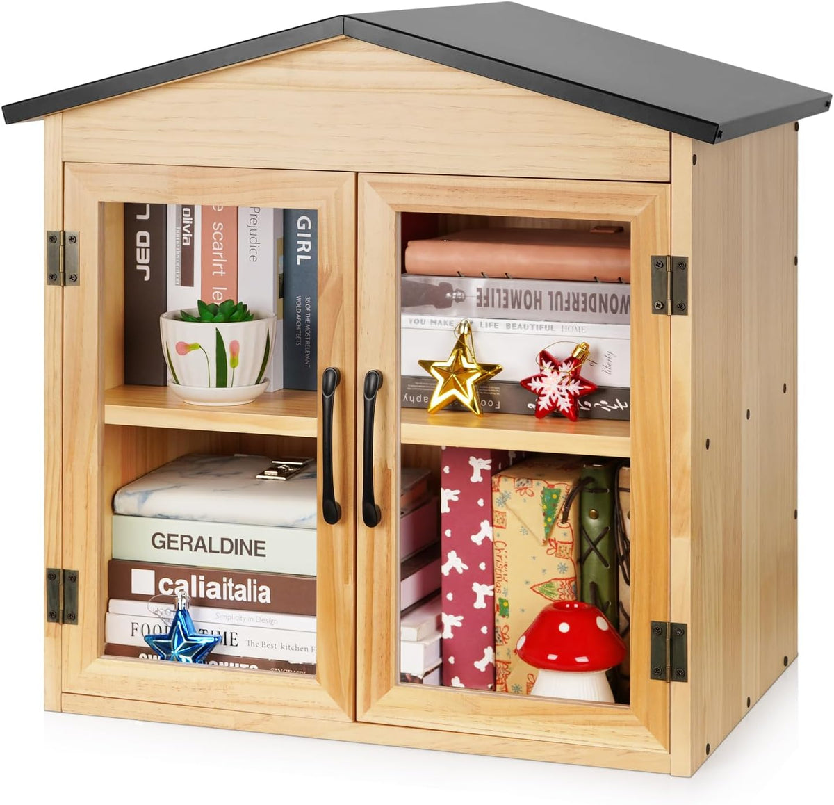 Outdoor Library Outdoor Book Box Storage Small Wooden Cabinet Little Literature Box for Neighborhoods Community and Schools Sharing Books, Flyers