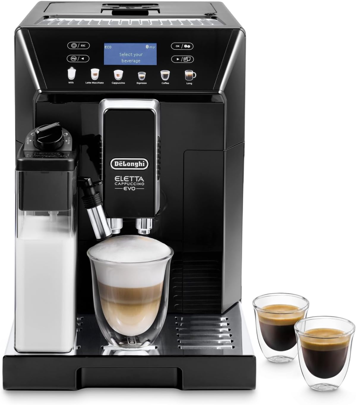 De'Longhi Eletta Evo ECAM 46.860.B Kaffeevollautomat mit LatteCrema Milchsystem, Cappuccino und Espresso auf Knopfdruck, schwarz