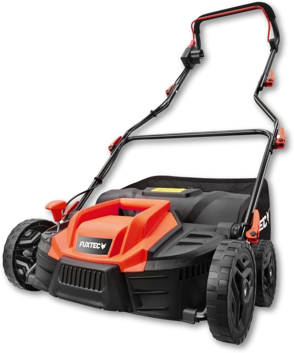 FUXTEC Elektro-Vertikutierer FX-EV360, Rasenlüfter mit 1500 W Power, 36 cm Arbeitsbreite und Tiefeneinstellung in 5 Stufen, 45 L Grasfangkorb
