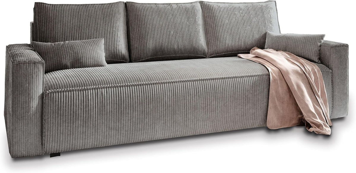 Masseno Sofa MENI mit Schlaffunktion, Wohnzimmersofa, Couch, Soffa, Bettsofa, Couchgarnitur- Grau, POSO 60