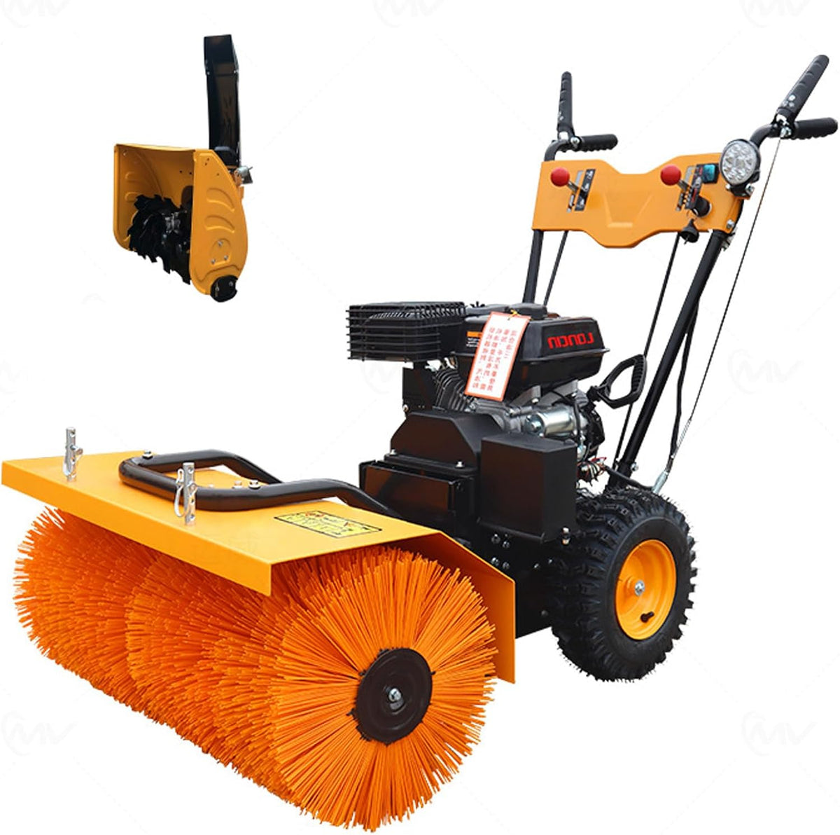 Benzinbetriebene Kehrmaschine mit 6,5 PS, 80 cm Arbeitsbreite/15 cm Dicke, handgeführter Schneepflug mit 5 Geschwindigkeiten, multifunktionales